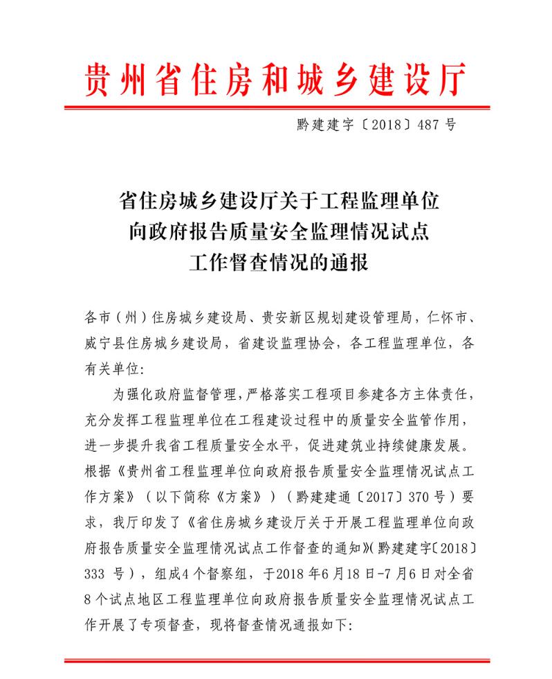 关于工程监理单位向政府报告质量安全监理情况试点工作督查情况的通报1.jpg